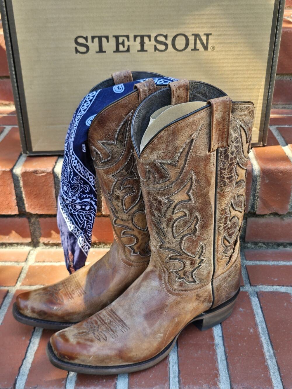 Stetson Brown Leather Outlaw Square Toe Western Cowboy Boots Men Size 11 D